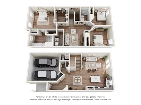 Floor plan for 3 beds, 2.5 baths, 1833 sqft